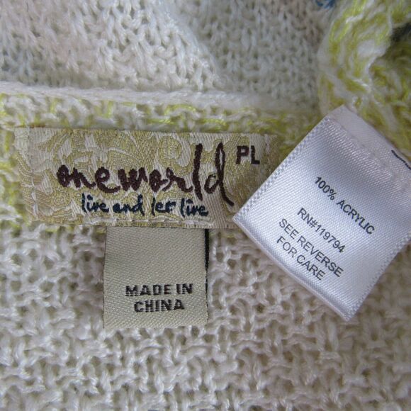One World  Open Front Soft Cardigan Sweater Short Sleeves Size Large Petite - Picture 4 of 8